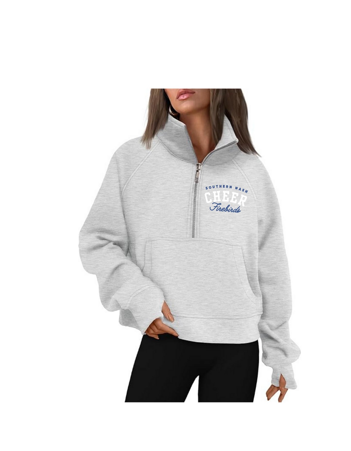 Half Zip Cropped Pullover Grey Embroidered