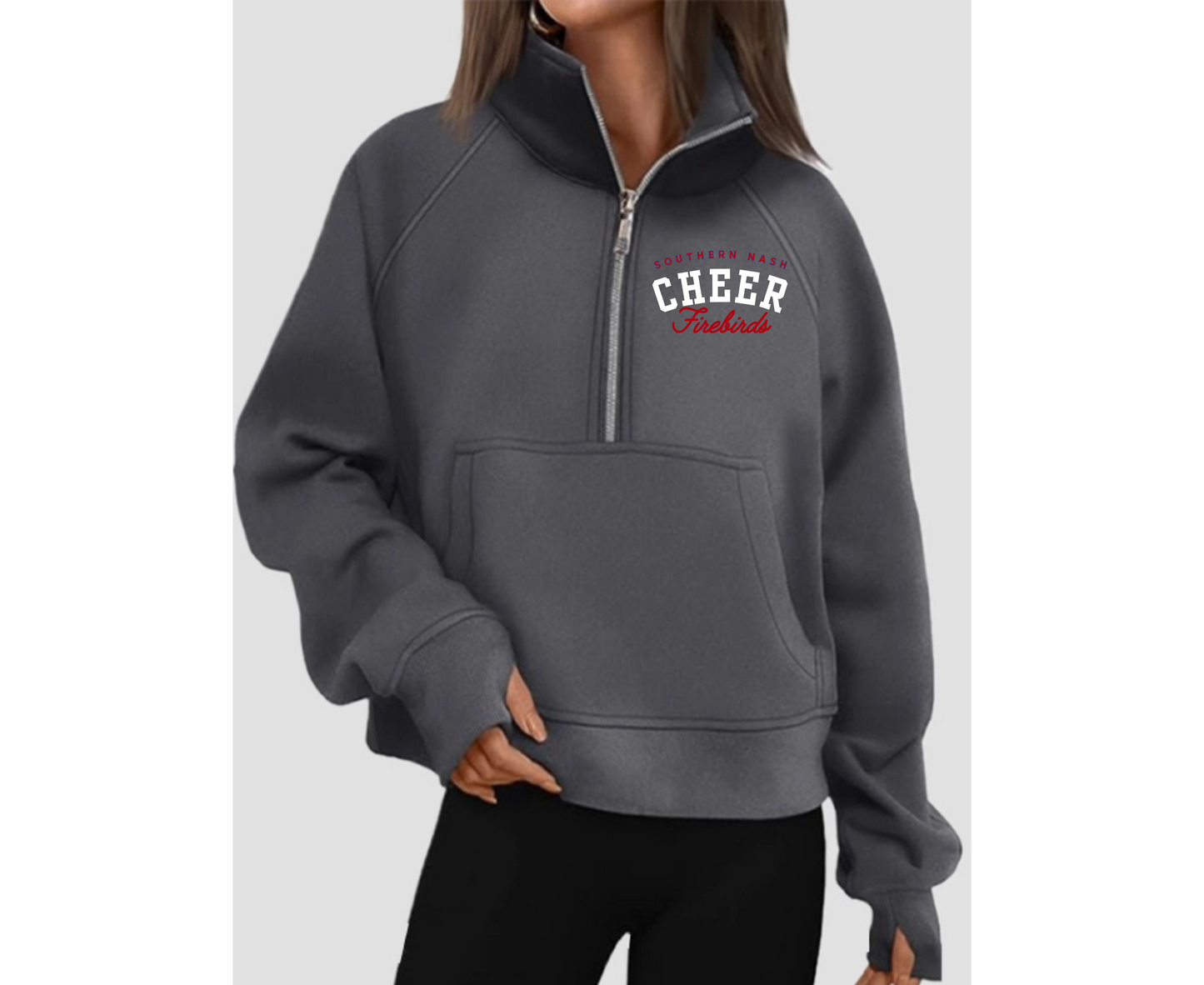 SNHS Half Zip Cropped Pullover Charcoal Embroidered