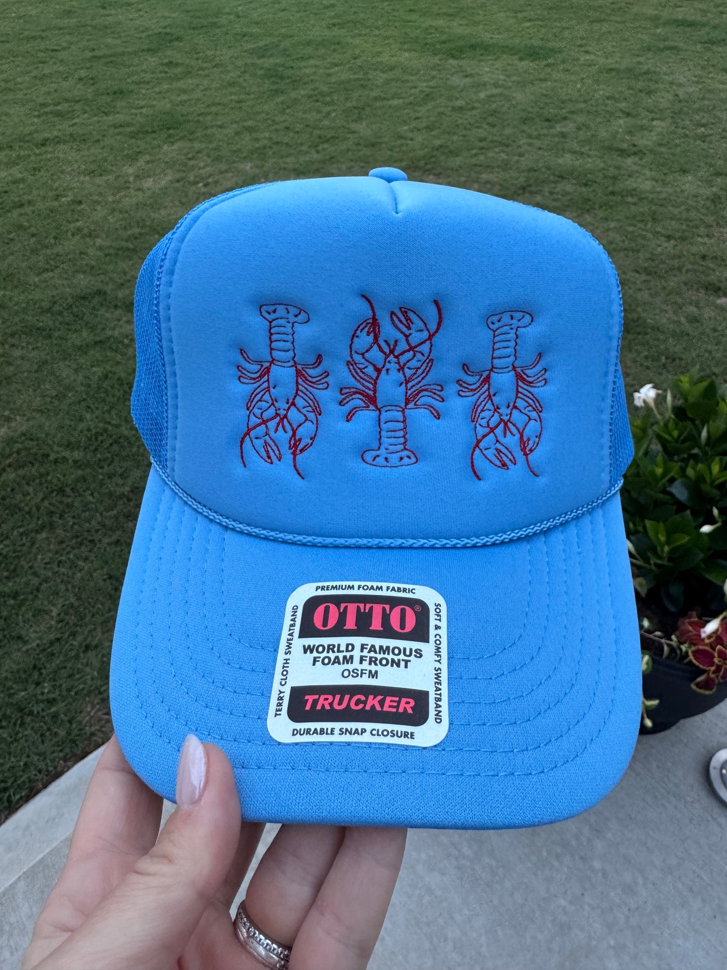 Three Lobsters Foam Trucker Hat - Columbia Blue