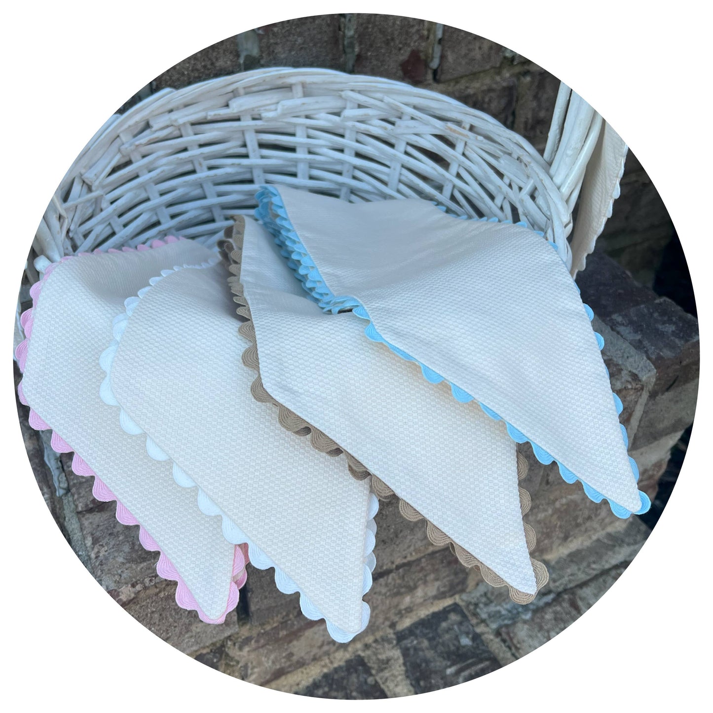 Vintage Ivory Cotton Pique Sash with Trim