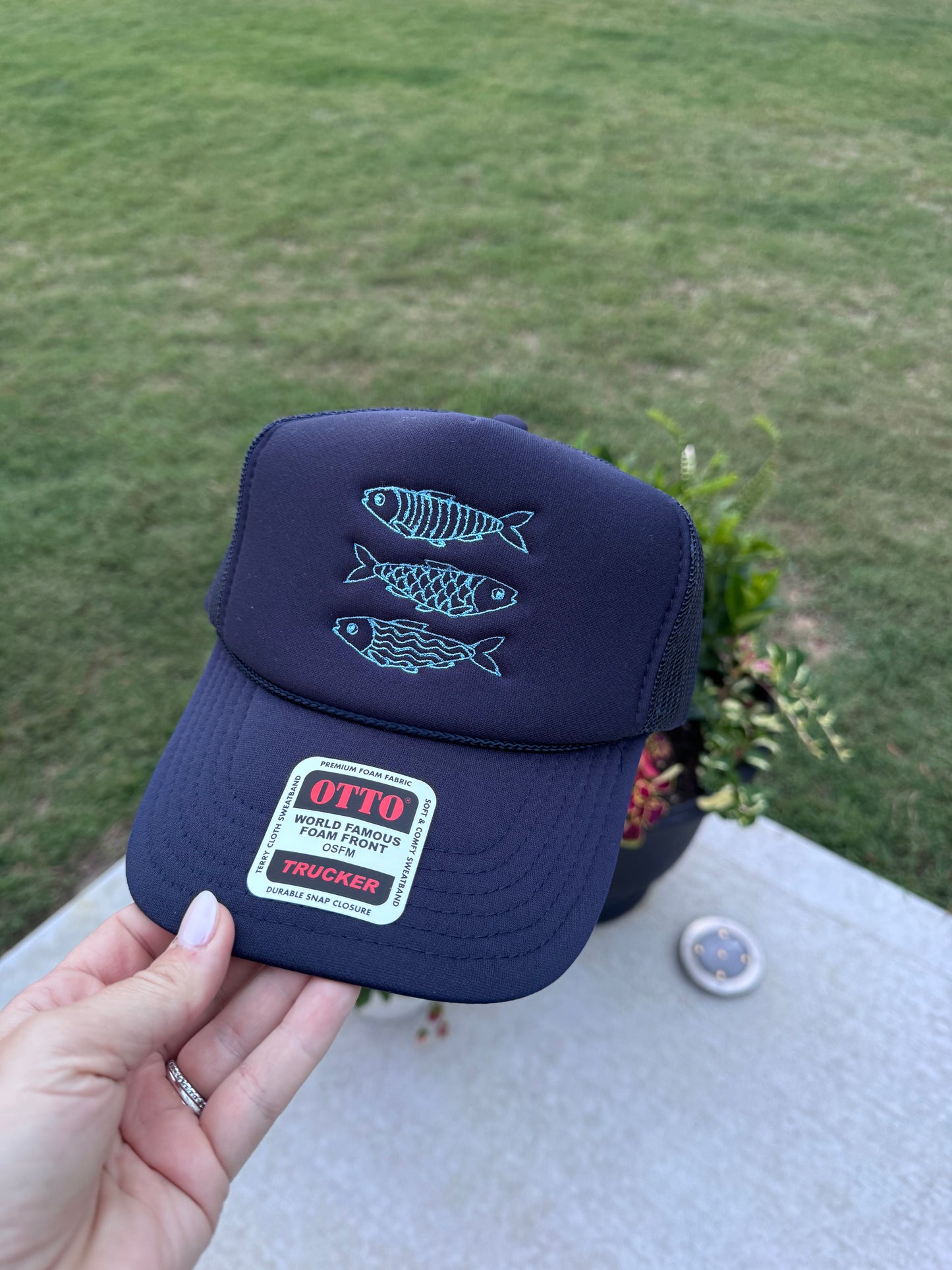 Three Fish Foam Trucker Hat - Navy