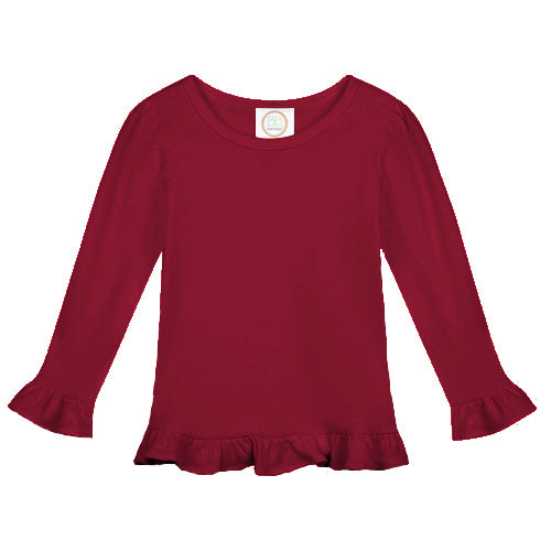 Football and Bows Game Day Girls Long Sleeve Ruffle Shirt