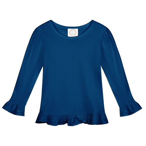 Football and Bows Game Day Girls Long Sleeve Ruffle Shirt