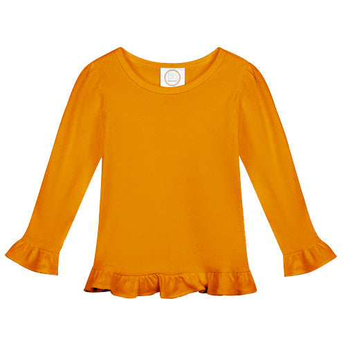 Football and Bows Game Day Girls Long Sleeve Ruffle Shirt