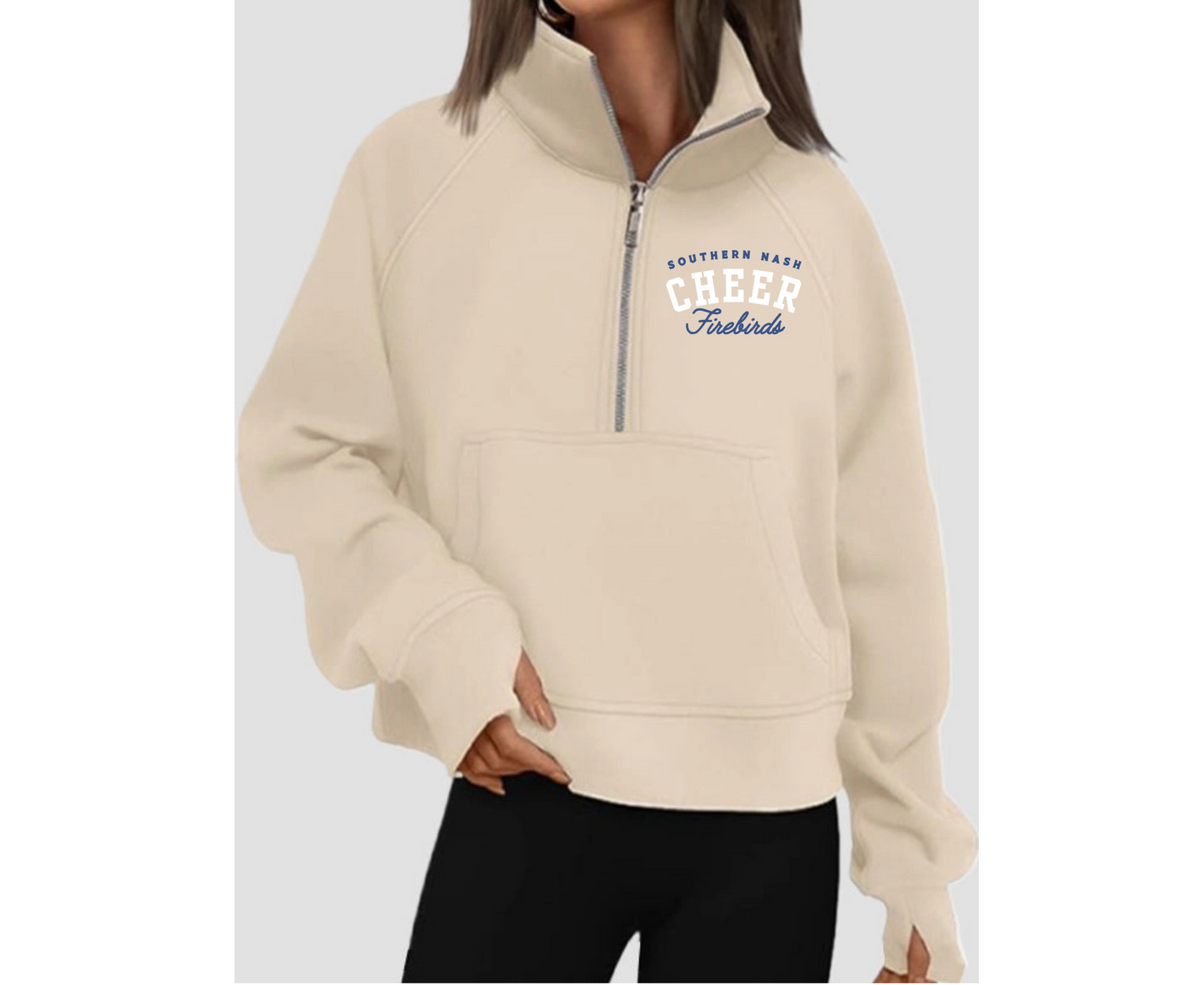 SNHS Half Zip Cropped Pullover Apricot Embroidered
