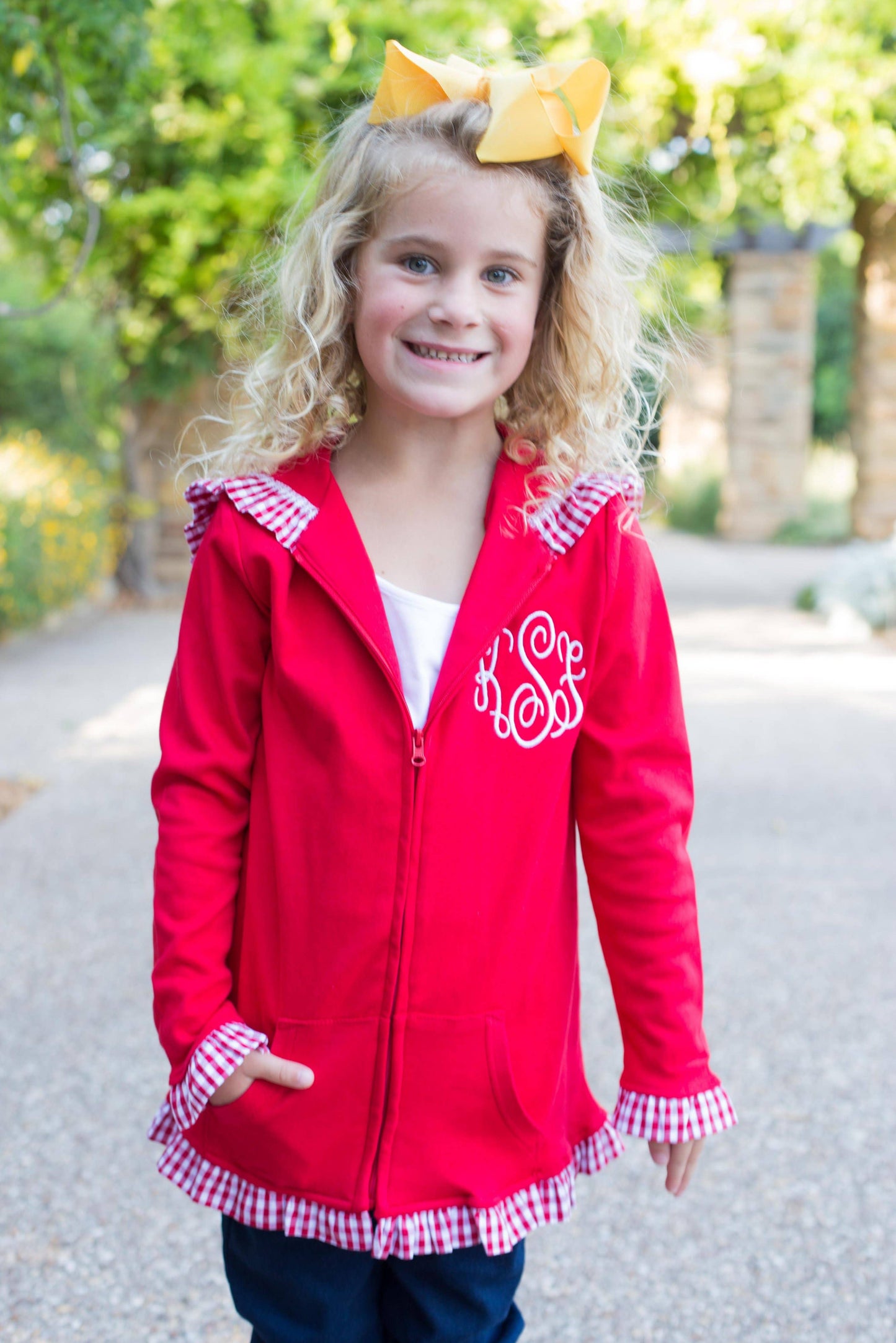 Gingham Ruffle Jacket - Red with Red