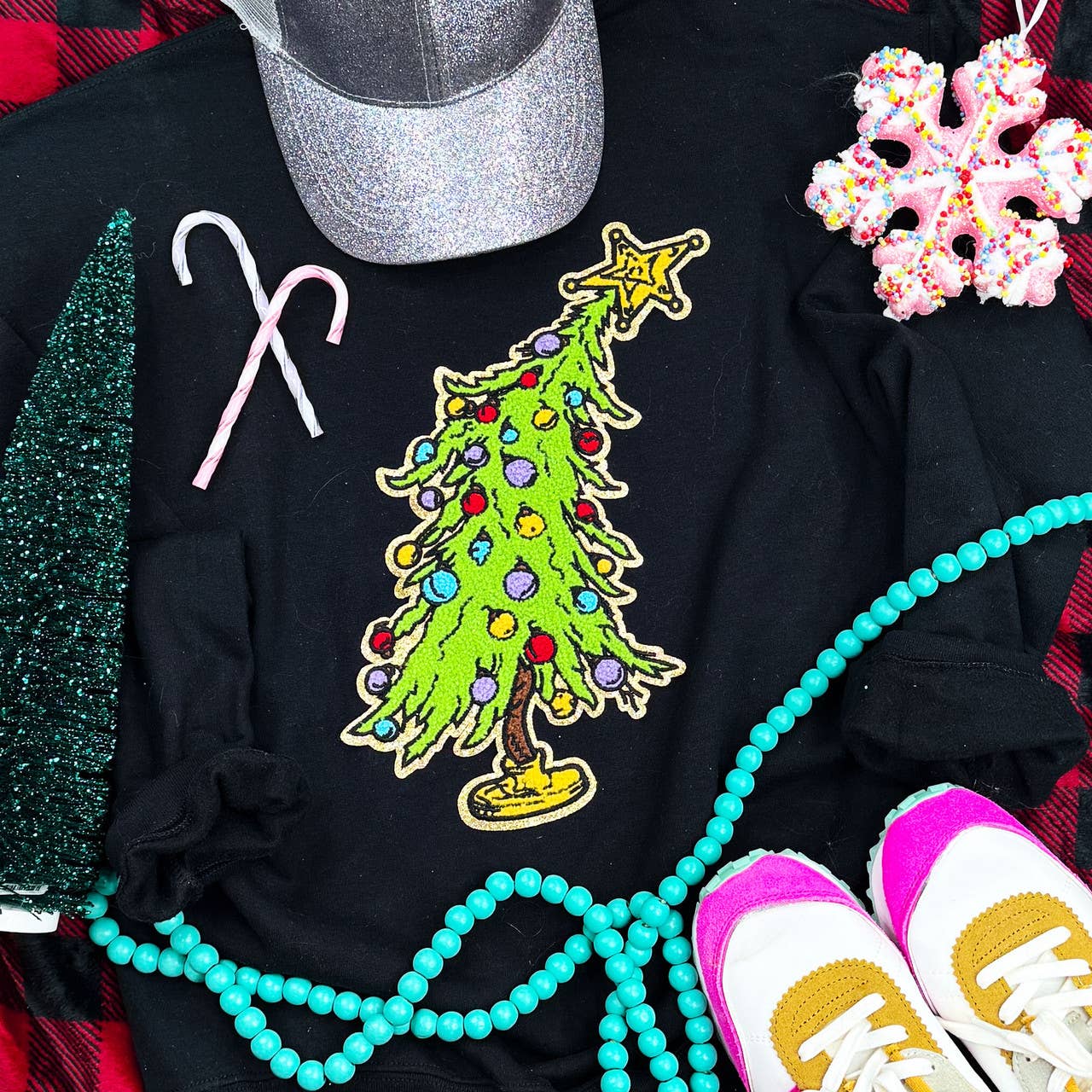 Chenille Colorful Tree Patch Grinch Crewneck Sweatshirt