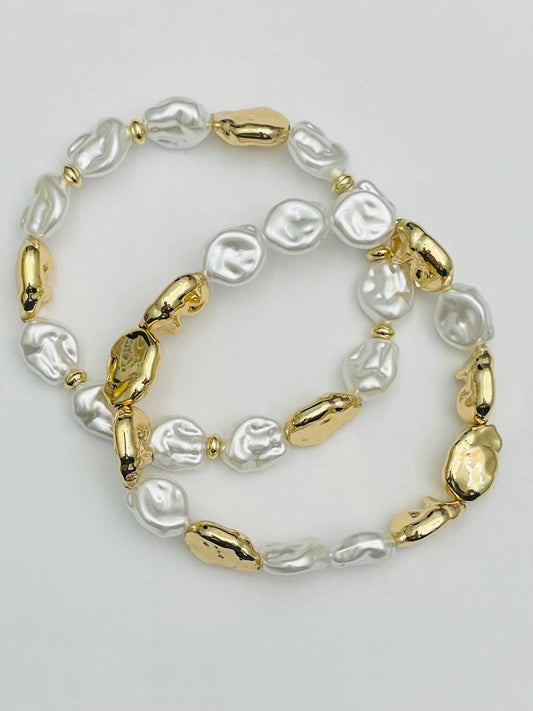 CHIC - Baroque Pearl & Gold Nugget (2-pcs) BR160