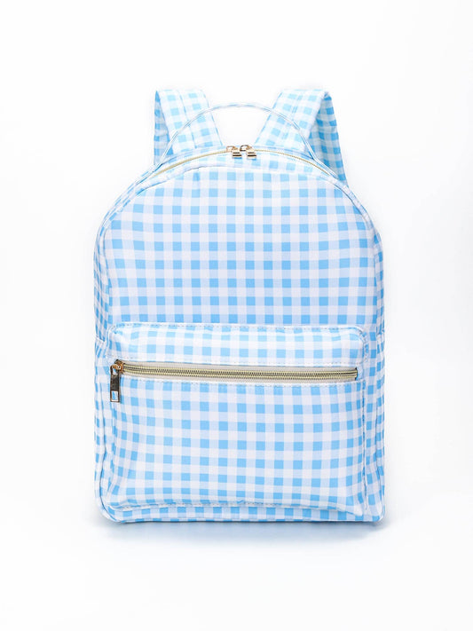 Sky Blue Plaid Ruffle Boys Backpack