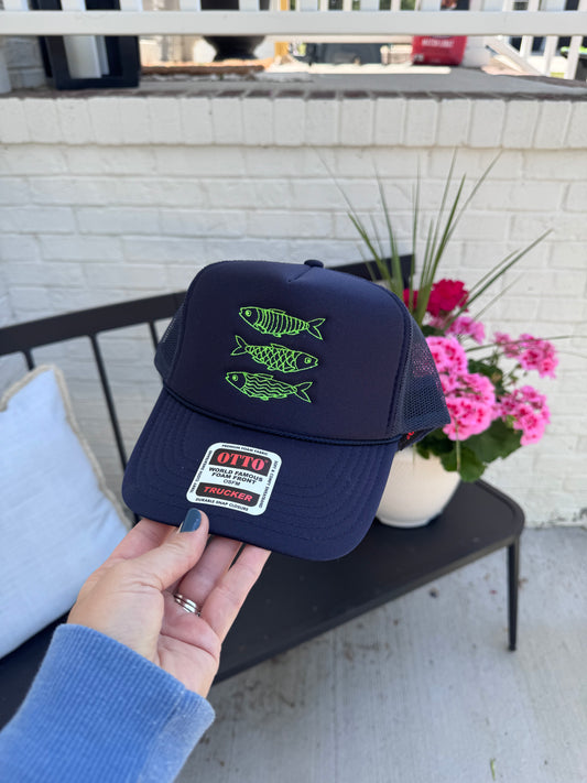 Three Fish Foam Trucker Hat - Navy