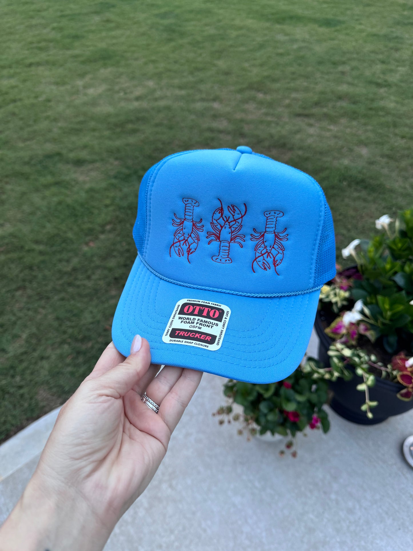 Three Lobsters Foam Trucker Hat - Columbia Blue
