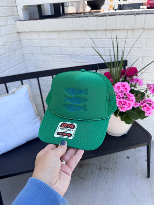 Three Fish Foam Trucker Hat - Kelly Green