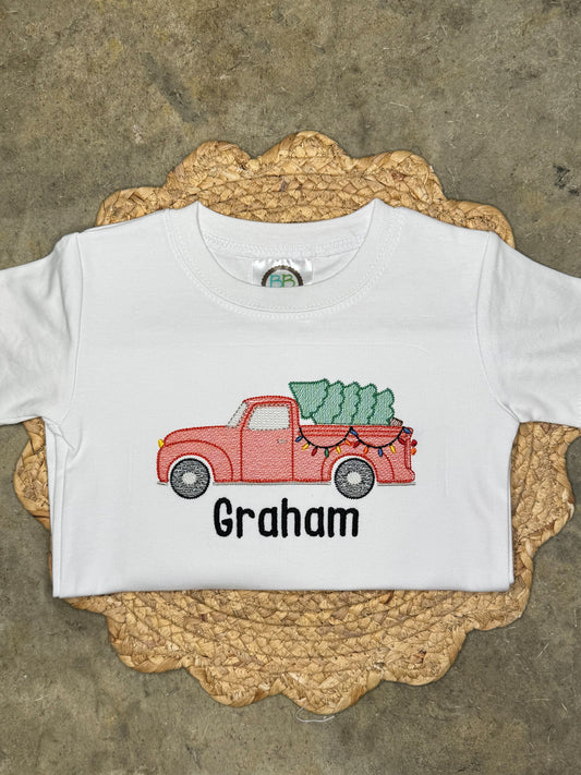 Classic Truck with Christmas Tree Short Sleeve Shirt