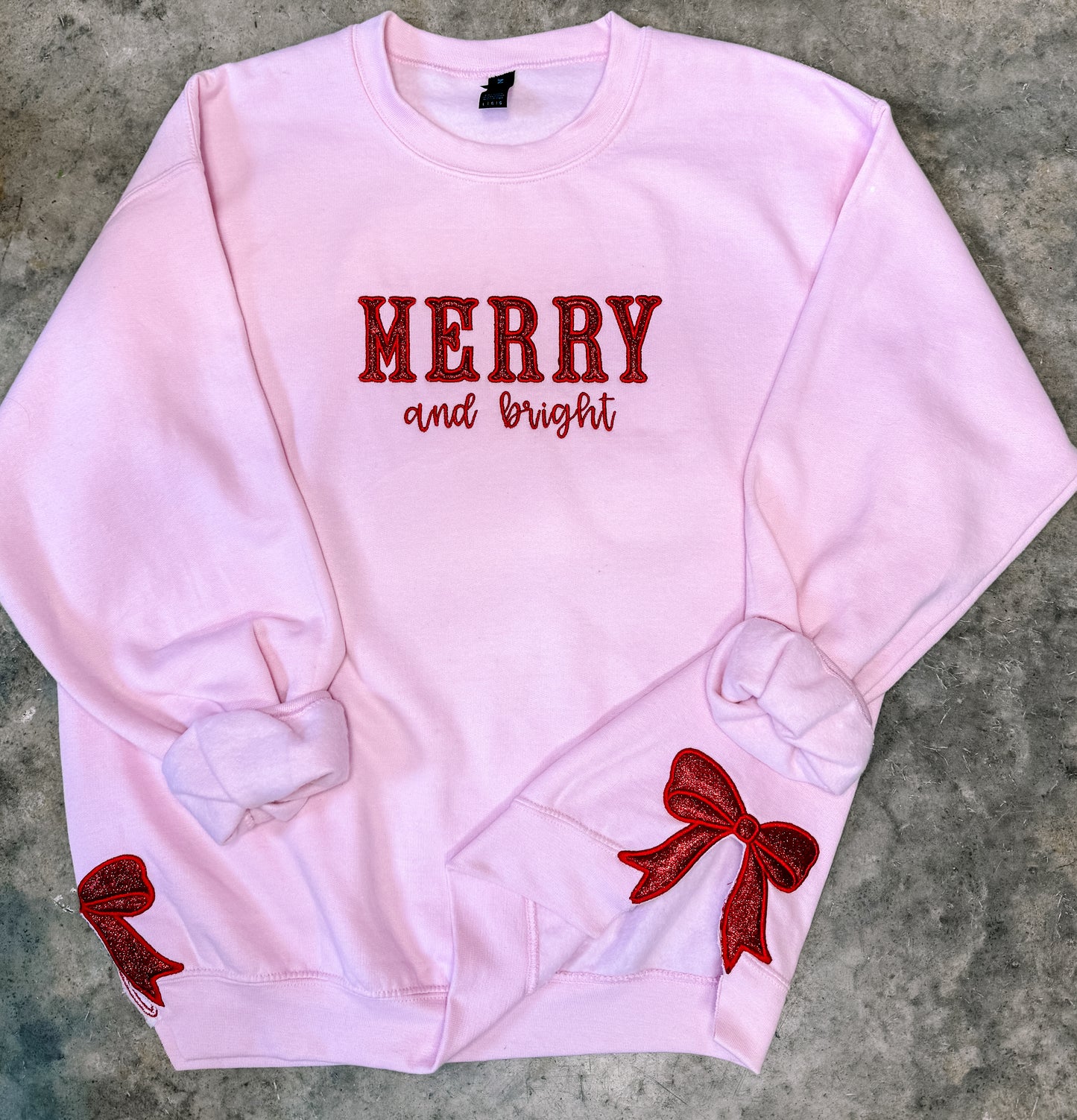 Merry and Bright Split Side Bows Sweatshirt Pink