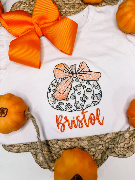 Cheetah Print Pumpkin Short Sleeve Ruffle Shirt