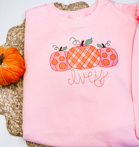 Polka Dot Gingham Pumpkin Long Sleeve Ruffle Shirt