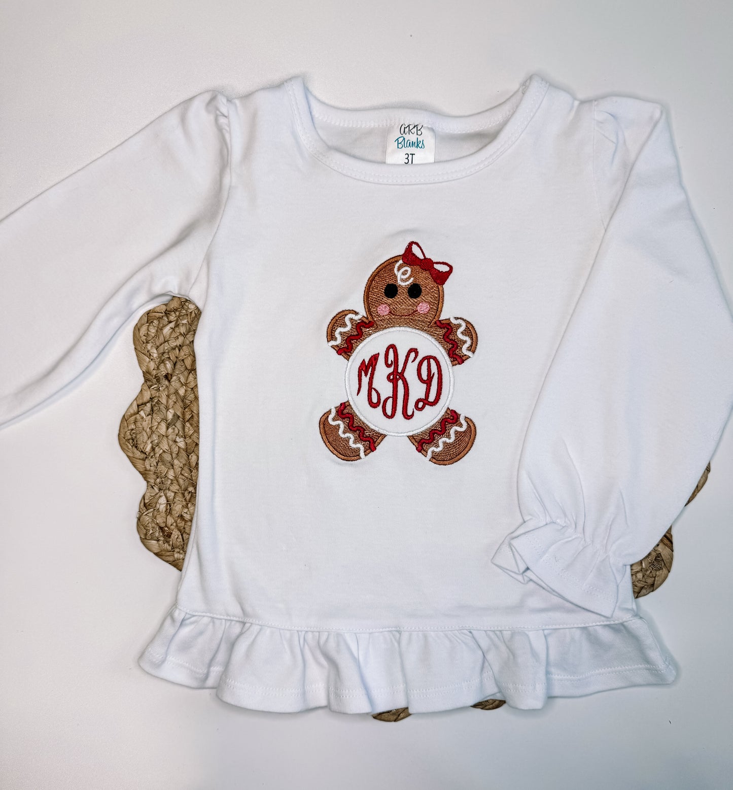 Gingerbread Girl Monogram Long Sleeve Ruffle Shirt