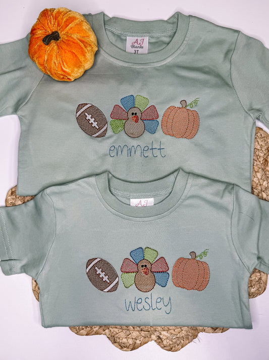 Football Turkey Pumpkin Trio Short Sleeve Shirt