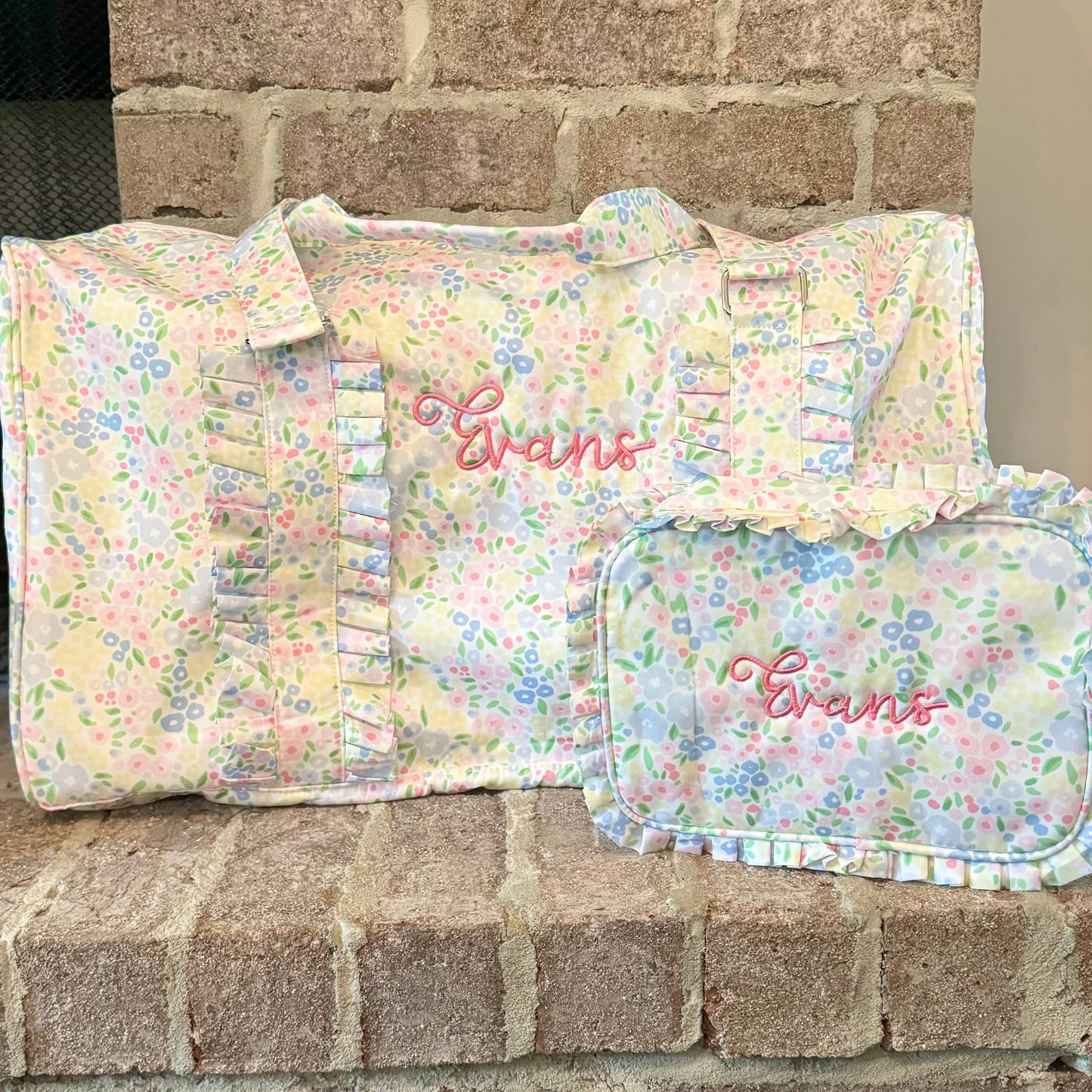 Pink Gingham Ruffle Nylon Duffle Bag