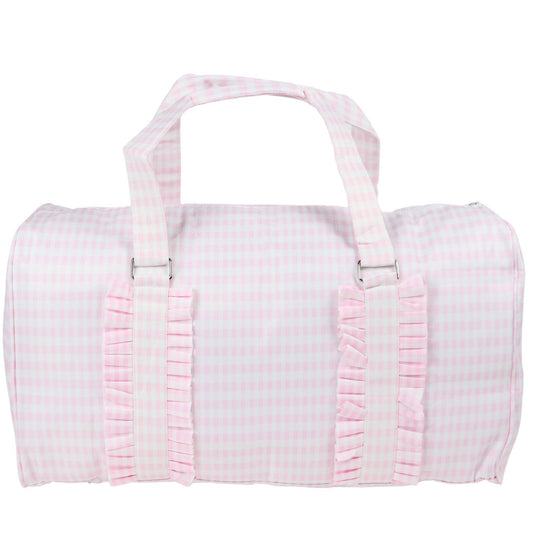 Pink Gingham Ruffle Nylon Duffle Bag