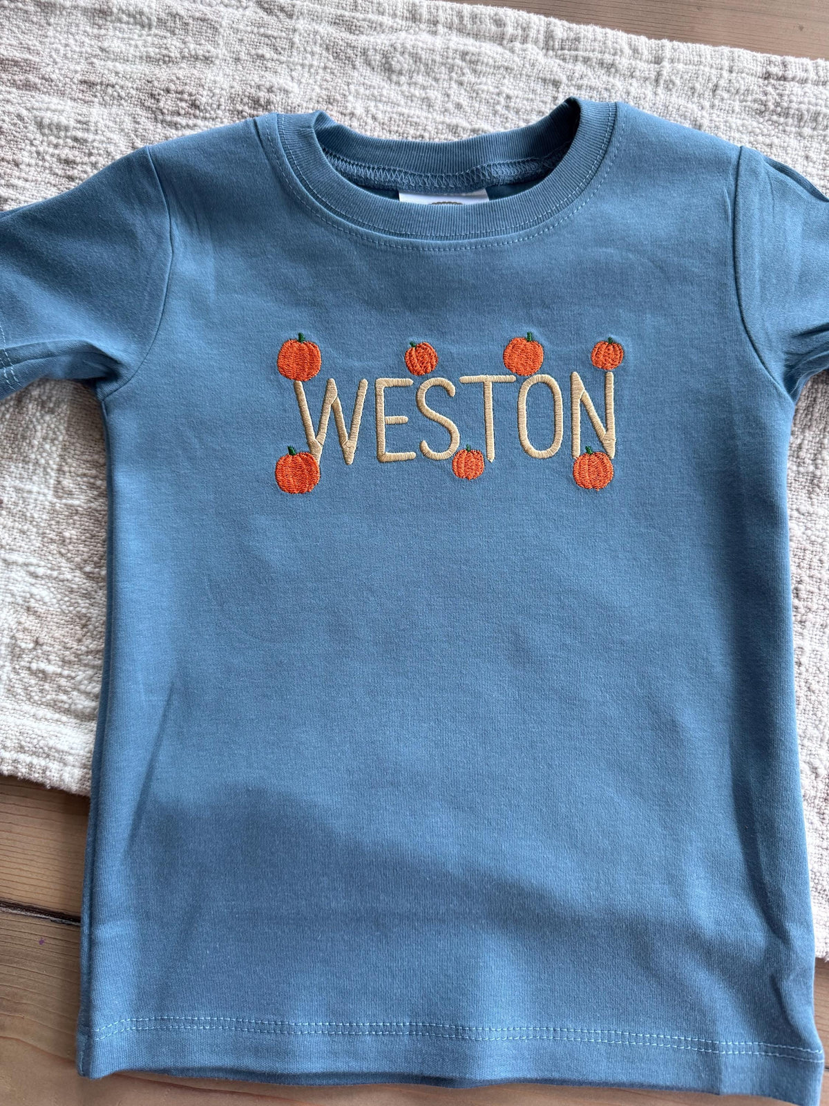 Pumpkin Custom Name Short Sleeve Shirt Embroidered Boys Toddler Baby