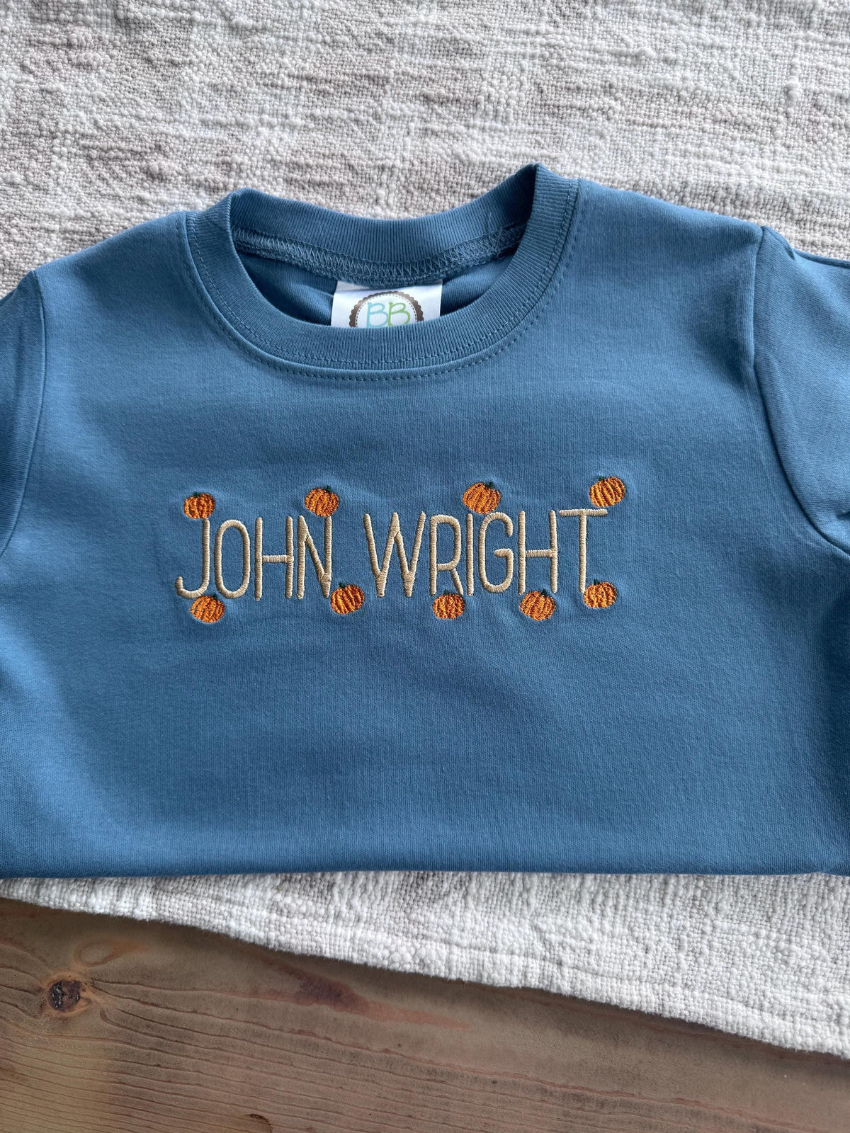 Pumpkin Custom Name Short Sleeve Shirt Embroidered Boys Toddler Baby