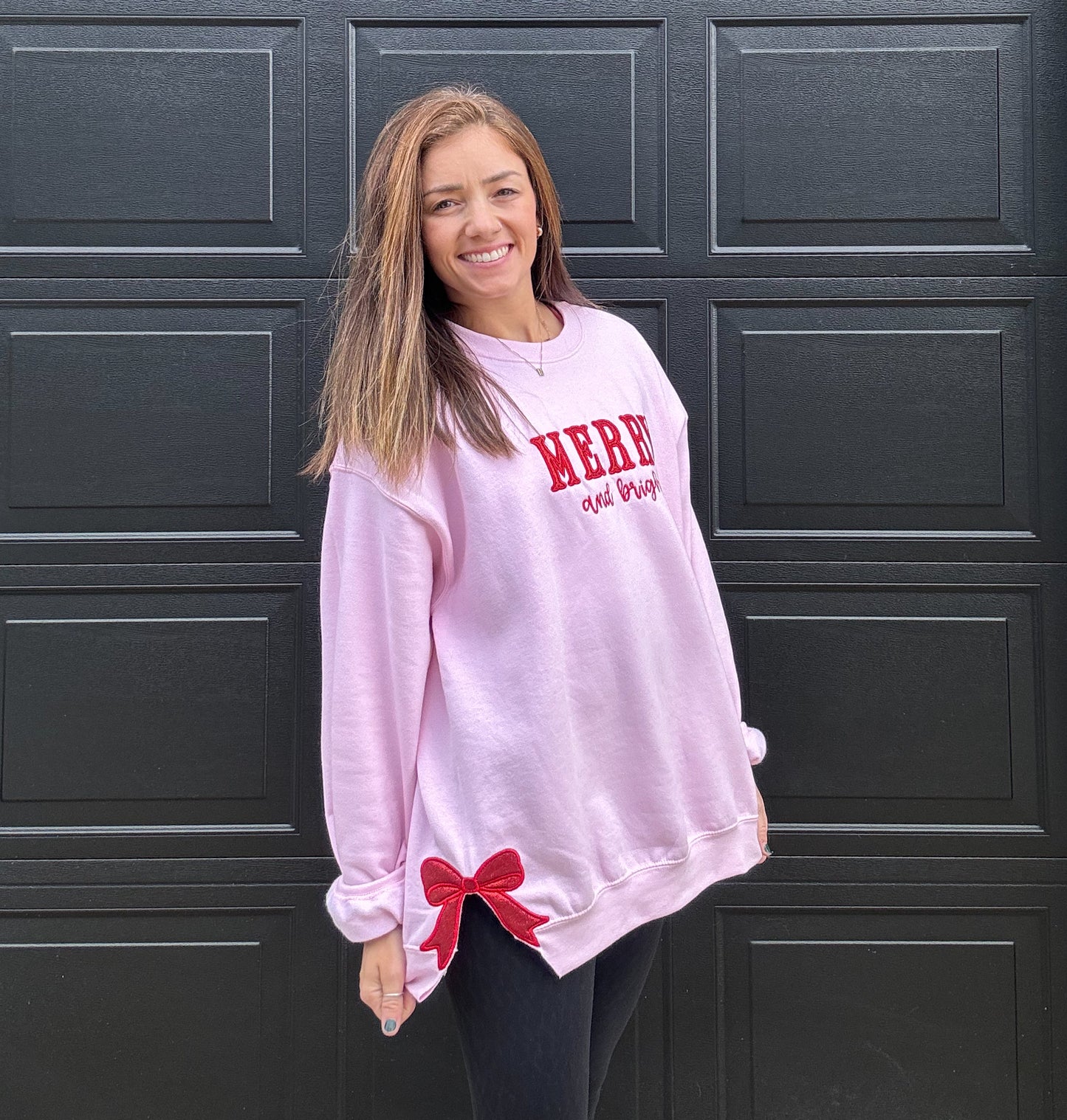 Merry and Bright Split Side Bows Sweatshirt Red